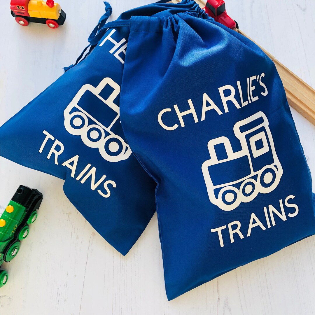 Drawstring Toy Storage, Customised Train Bag, Personalised Gift for