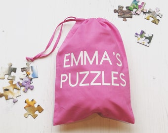 Personalised Puzzle Bag, Jigsaw Bag, Toy Bag, Drawstring Toy Bag, Custom Toy Bag, Toy Storage, Games Storage