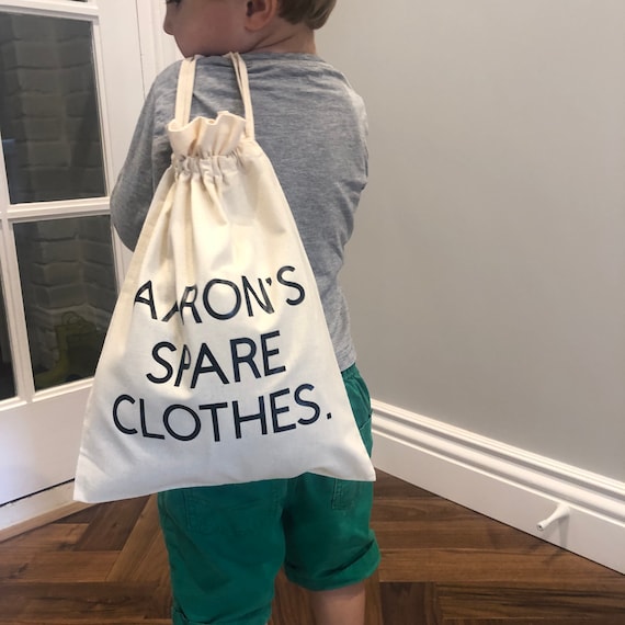 Personalised Spare Clothes Bag, Pre School Sack, Starting School,  Reception, PE Bag, Nursery Belongings, Overnight Stay, Cotton Drawstring -   Canada