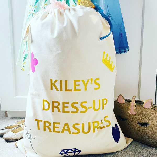 Personalised Girls Dressing Up Bag, Princess Clothes Storage, Toy Sack, Toy Box, Dressing Up Kids, Girls Gift, Girls Bedroom Storage, Play