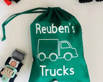 Drawstring Toy Bag, Personalised Trucks Bag, Playroom storage, Tidy Bag, Play Sack, Lego Bag, Cars Bag, Playroom Storage, Declutter