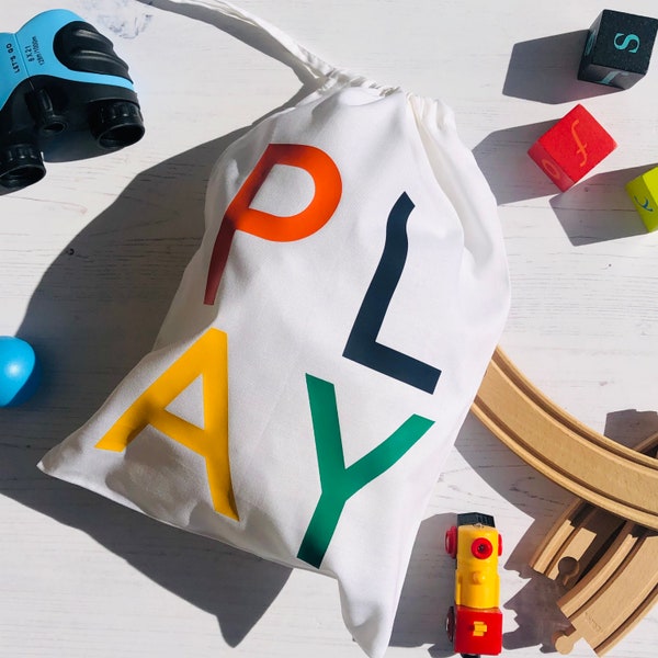 Cotton Toy Bag, Kids Drawstring Bag, Playroom Storage, Toy Sack, Fabric Party Bag, Gift Bag, Kids Travel Bag, Busy Bag - Fully Personalised
