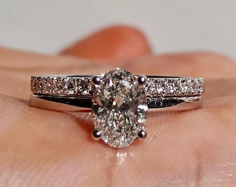Oval Lab gewachsen Diamant Braut Ring , 14k Weißgold Ehering Set, Verlobungsring, echter Diamant Ring, Braut Band, Geschenk zum Jahrestag