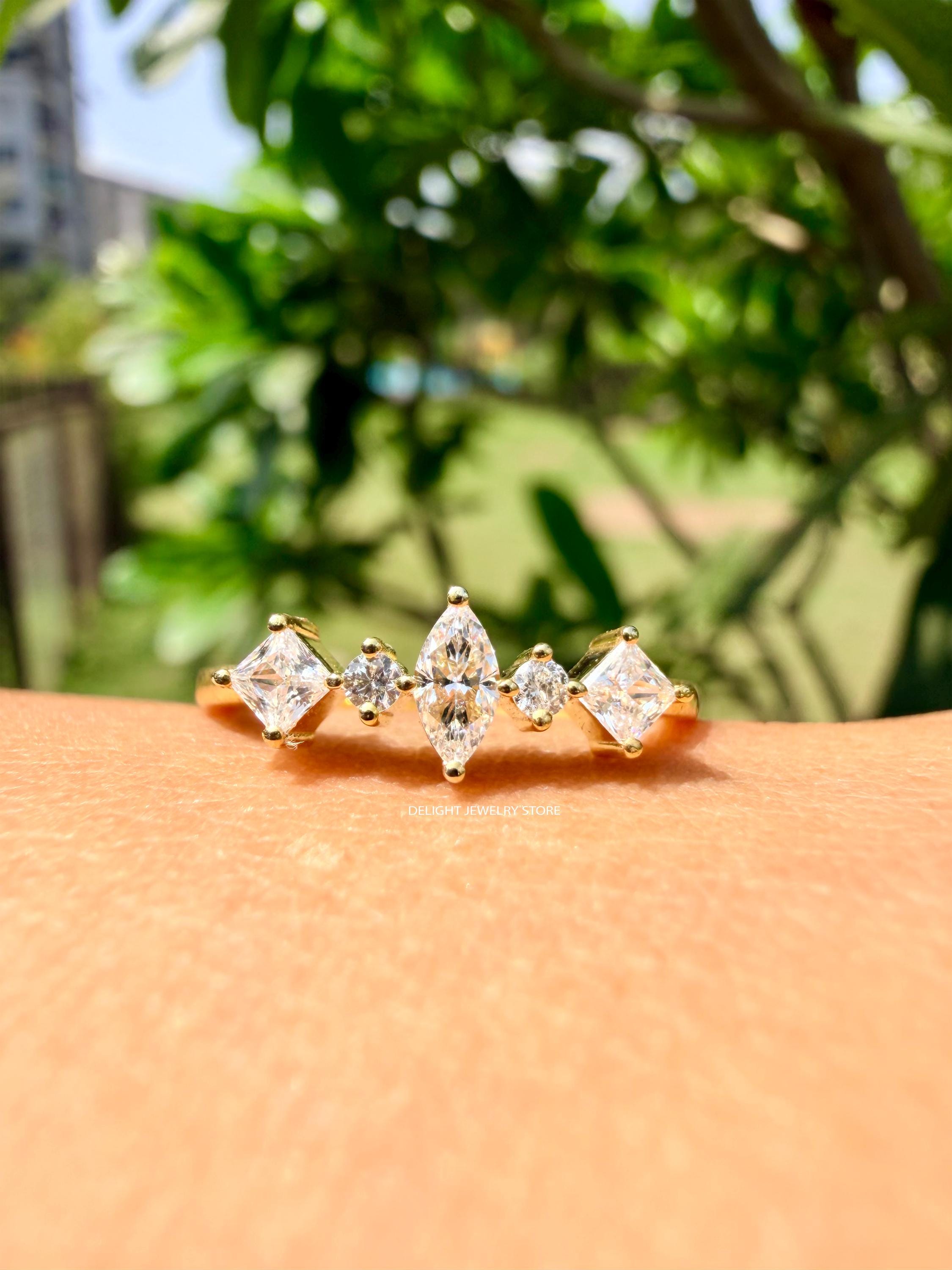 Ring Mix Mix Diamond Engagement Ring, 14k Yellow Gold Wedding Ring, Unique Cut ...