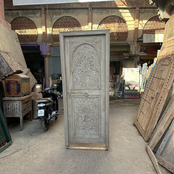 Moroccan Door, Carved wooden door, Natural Wood "Cedar".