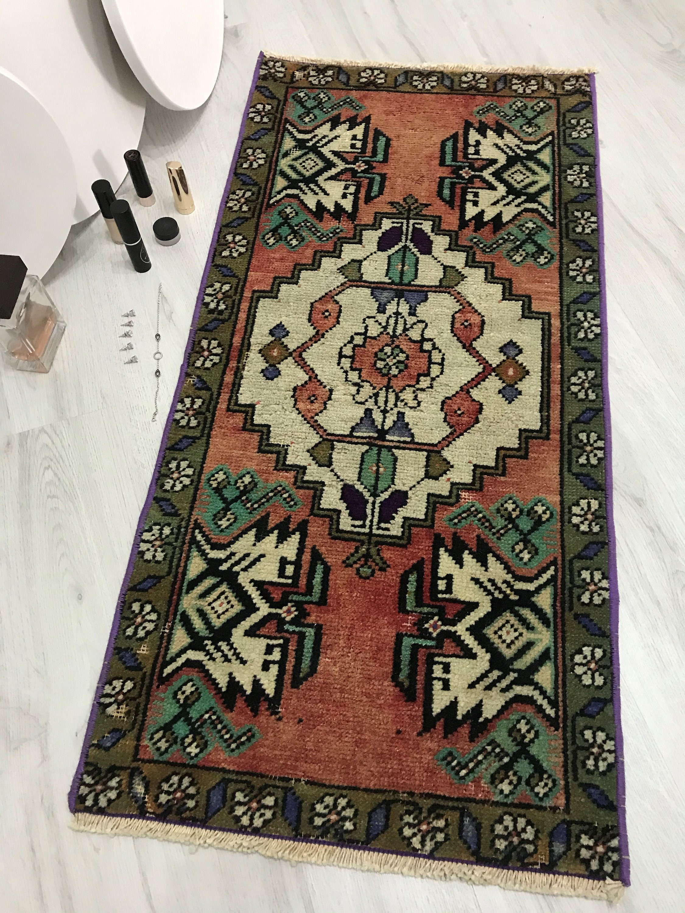 Vintage Small Rug Turkish Rug 3.1x1.5 Feet Rug Bathroom Etsy