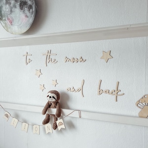 To the Moon and back wooden lettering