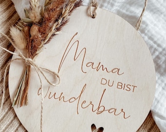 Holzschild mit Wunschtext | Geschenk für Mama, Oma, Freundin etc.| Trockenblumen Muttertag