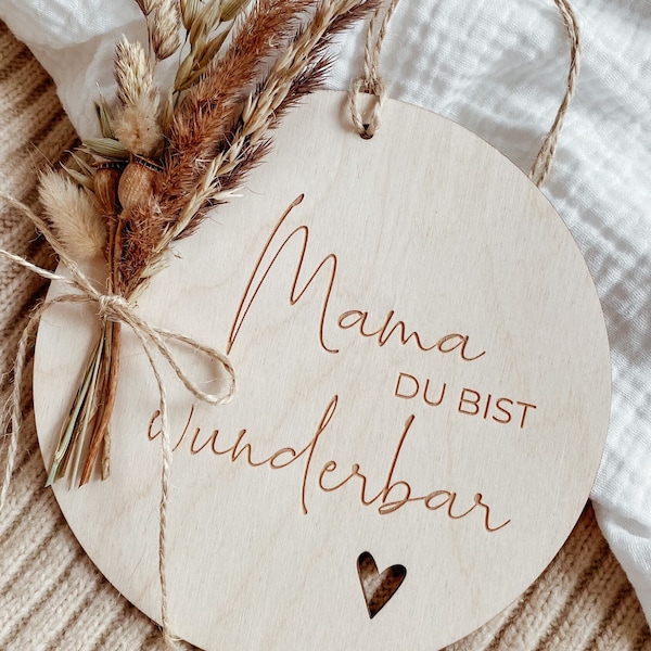 Holzschild mit Wunschtext | Geschenk für Mama, Oma, Freundin etc.| Trockenblumen Muttertag