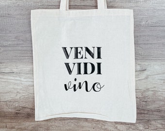 Jutebeutel Veni Vidi Vino | Tasche | Beutel | Lustig | Spruch | Einkaufstasche | Stofftasche | Stoffbeutel | Tragetasche | Geschenk | Wein