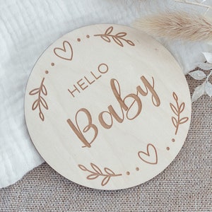 Meilensteinkarte "Hello Baby" - Holzscheibe