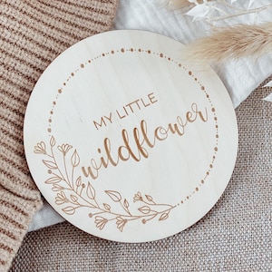 Milestone card "My little Wildflower" - wooden disc