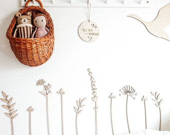 8 wildflowers made of wood | 3D wall sticker