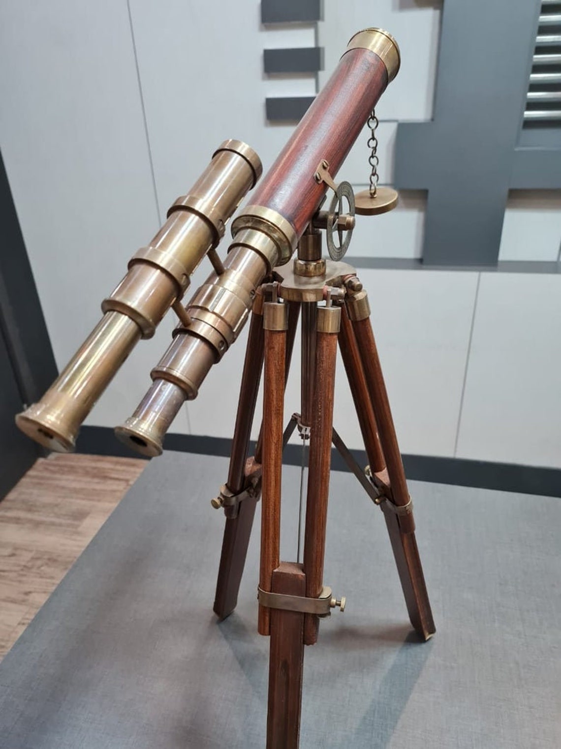 Telescope with Wooden Stand Leather Telescope Antique Etsy