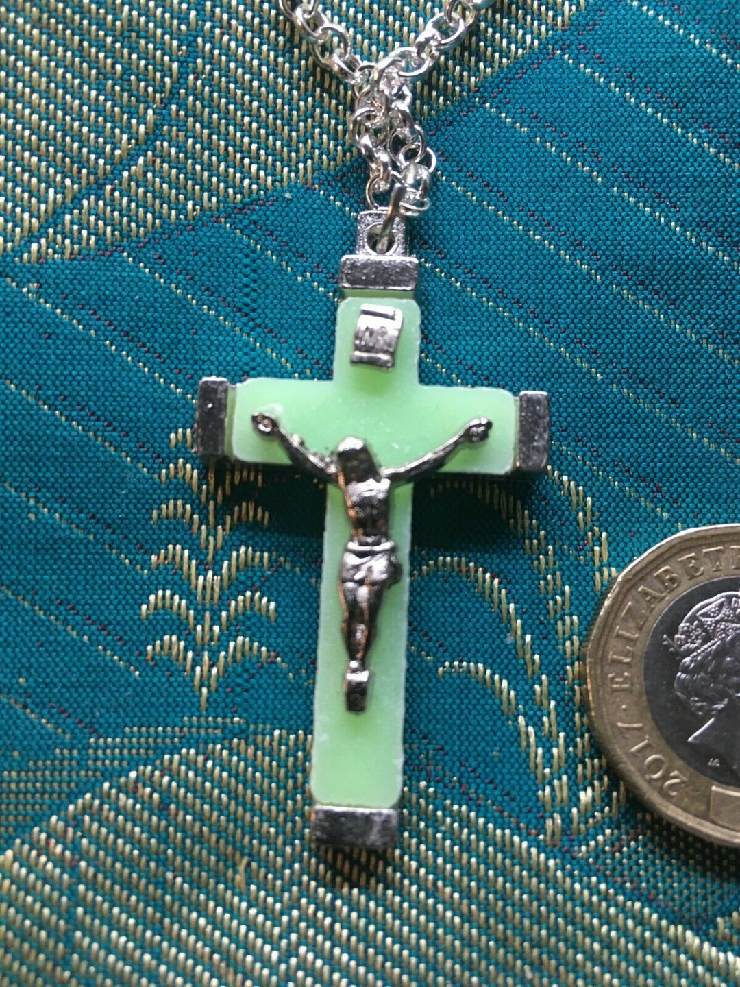 BLESSED Glow in Dark Green Crucifix With Platinum Plated Chain. Etsy