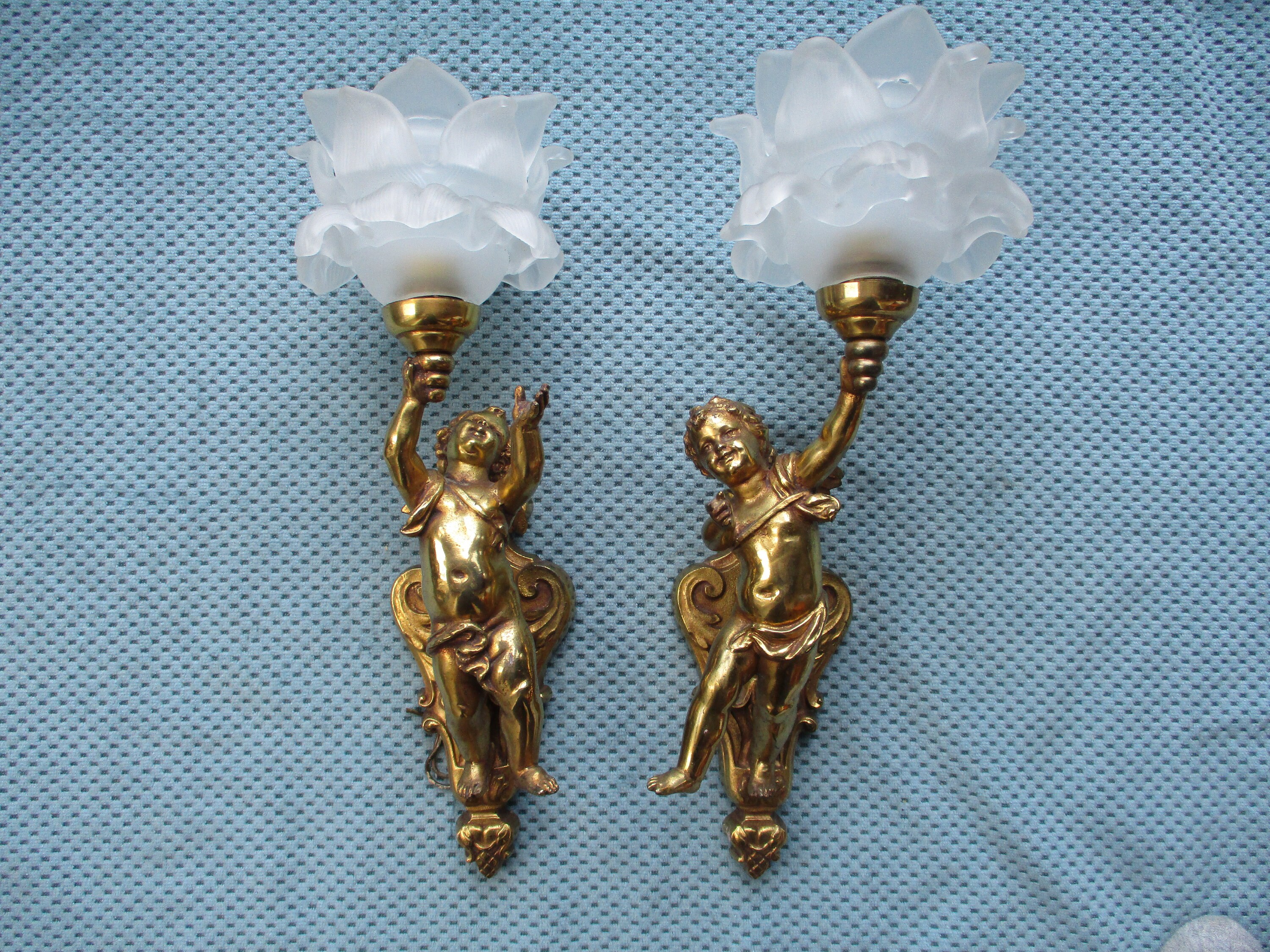 Vintage Français Cherubs Appliques Murales/Appliques