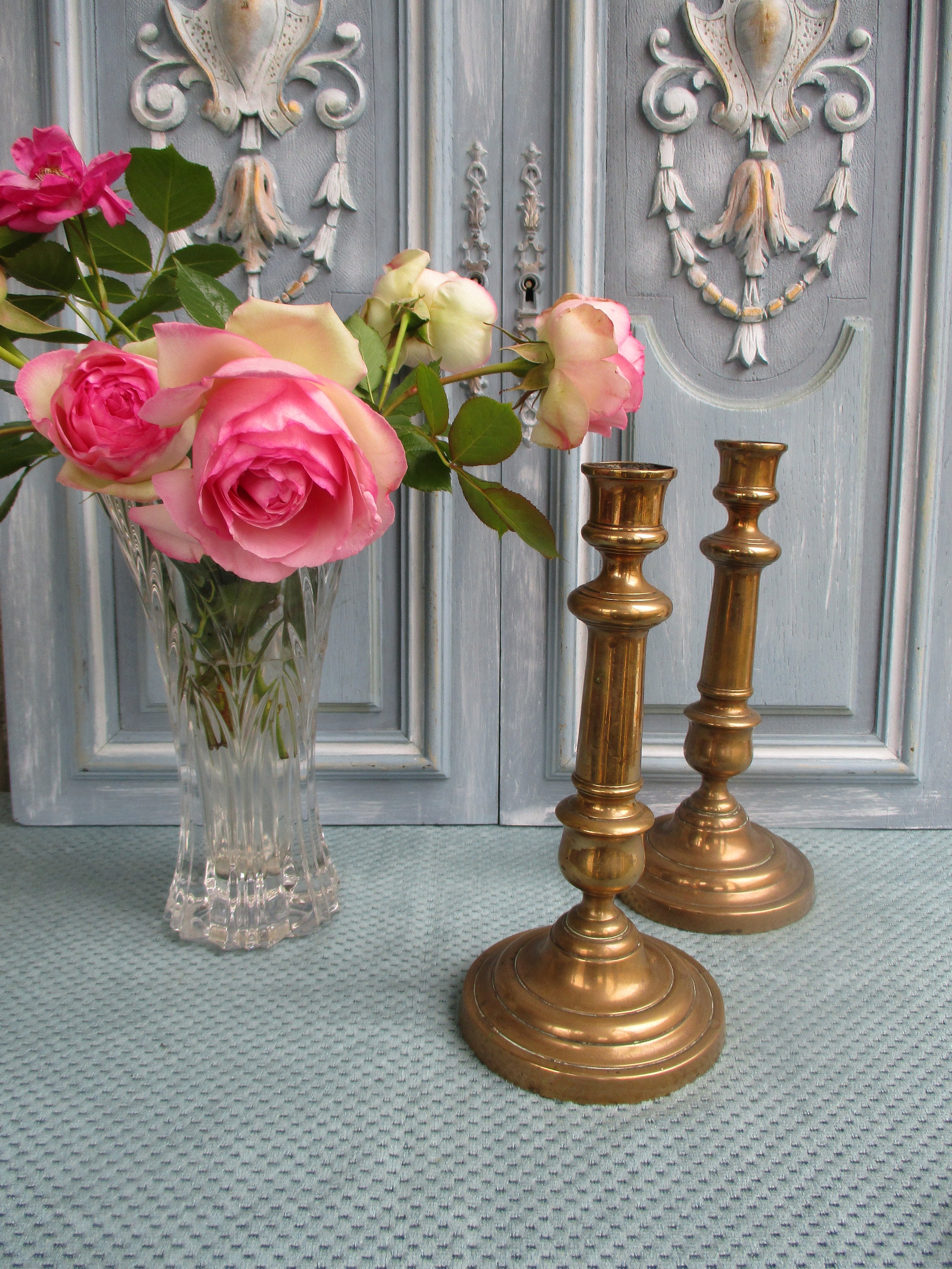 Paire Antiques de Chandeliers en Laiton