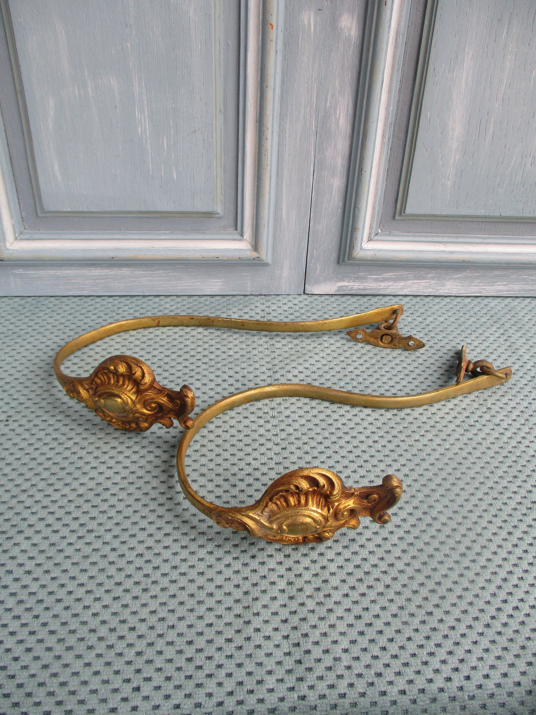 Antique Français Louis Xv Rideaux de Style Cravate Retour