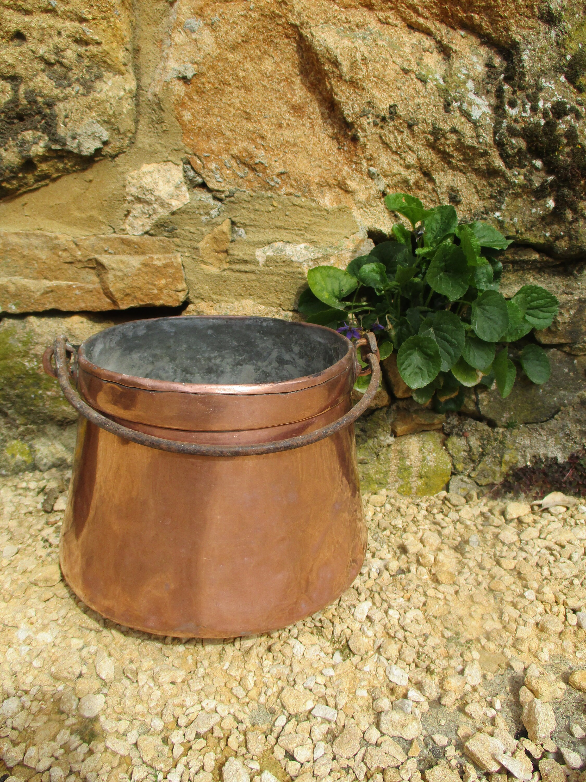 Ancien Français Petit Pot/Jardinière en Cuivre