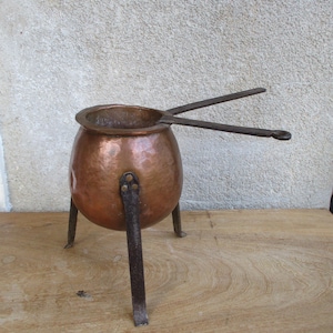 Antieke Franse koperen pot / bain-marie / lijmpot dubbelgekookt
