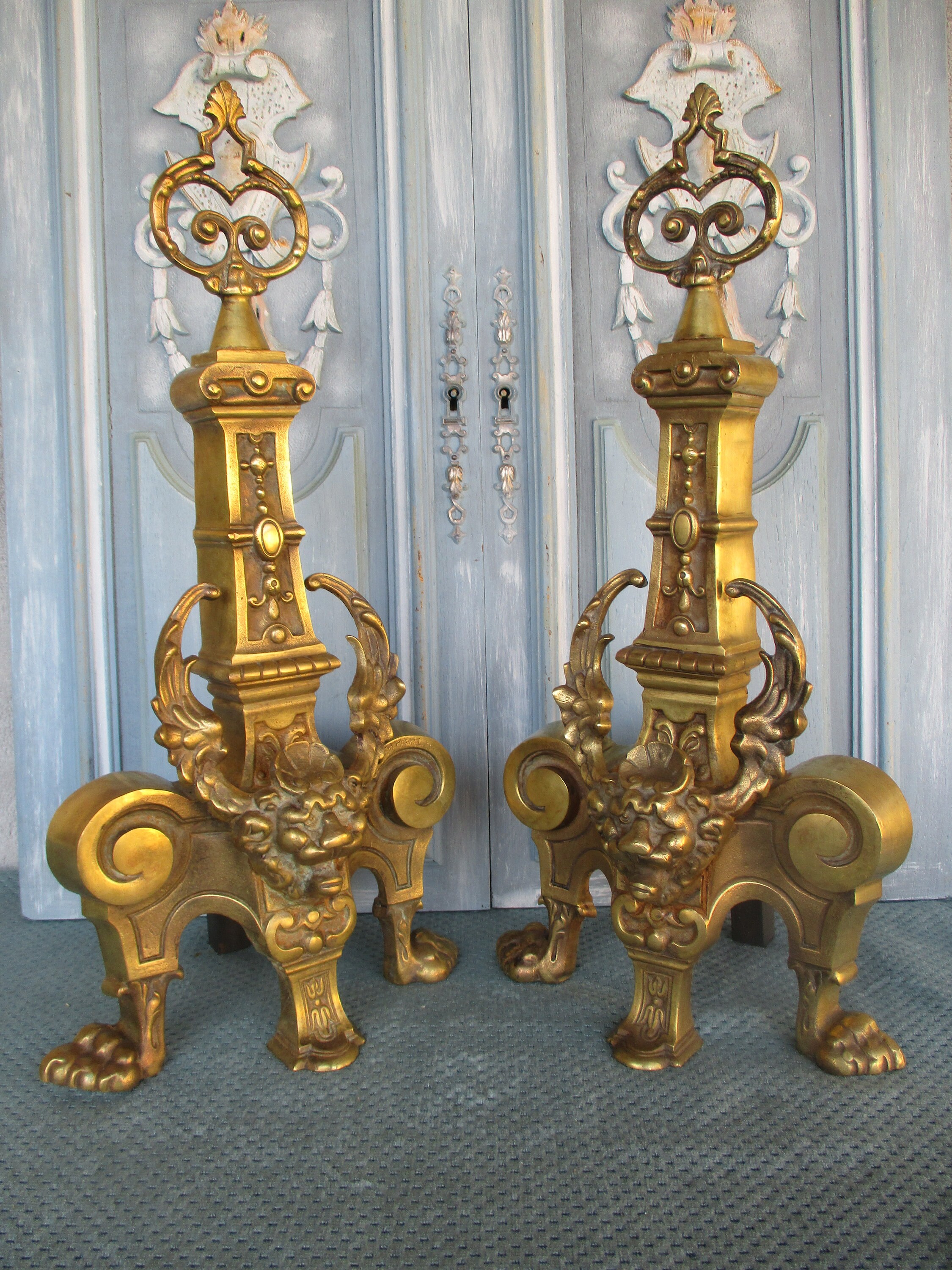 Anciens Français Bronze Chiens de Feu/Andirons