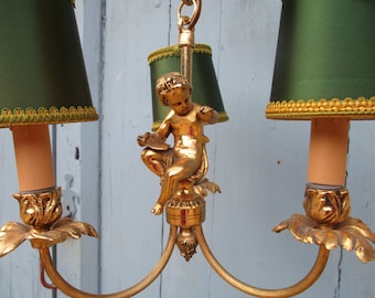 Antique French Bronze Cherub  Chandelier / Ceiling Light / Putti.
