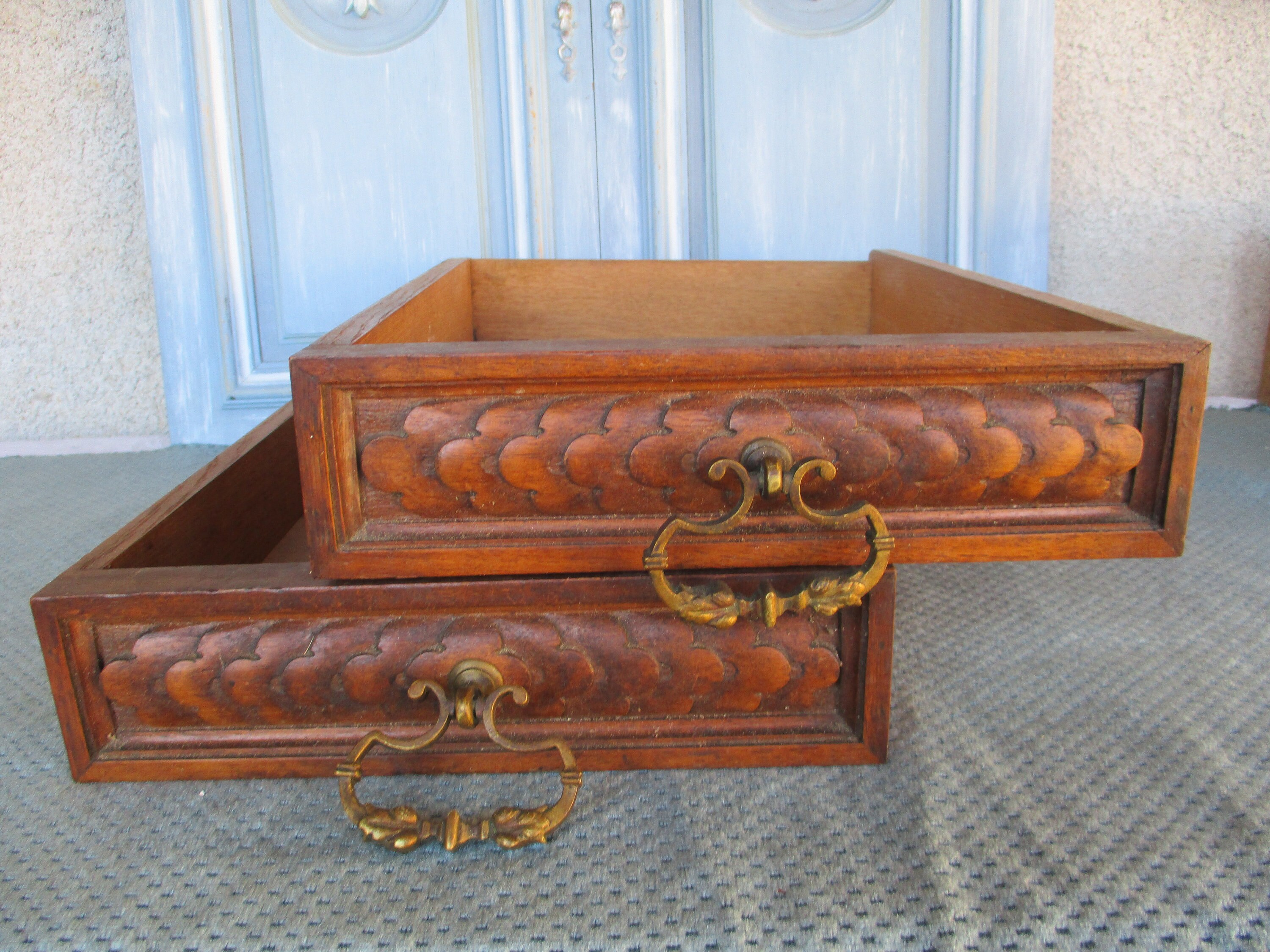 Tiroir en Chêne Sculpté à La Main Antique Architectural Récupéré/Lot de 2