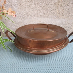 Antiker französischer Kupfertopf mit Deckel / Tourtiere / Landhausküchendekor