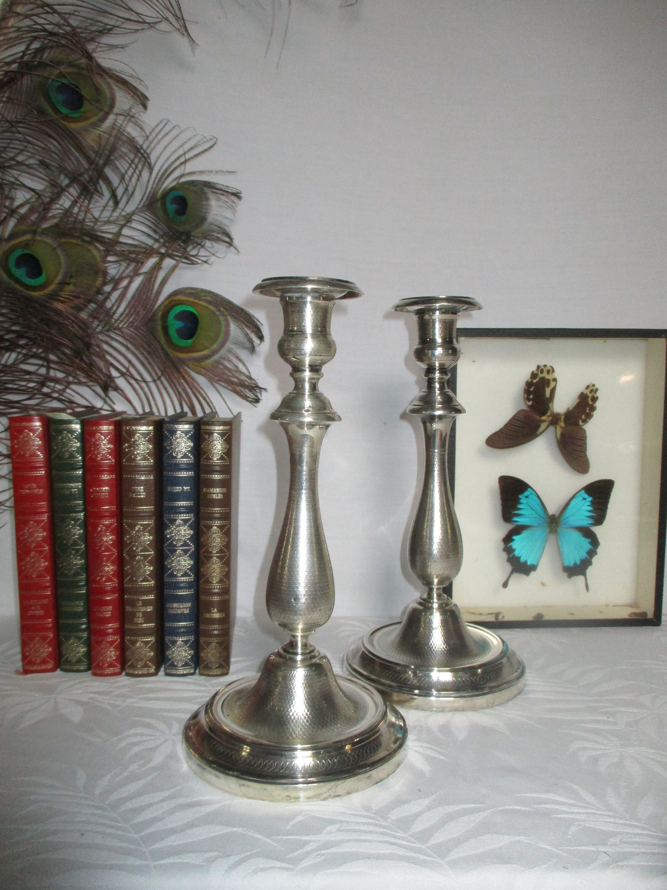 Paire de Chandeliers Plaqués Argentés Cailar Bayard.