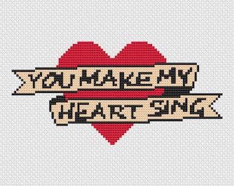 Valentines Day Love Heart Cross Stitch Pattern, wedding anniversary Embroidery Gift For Loving Couples, Flowing Banner Wrap Sewing Craft