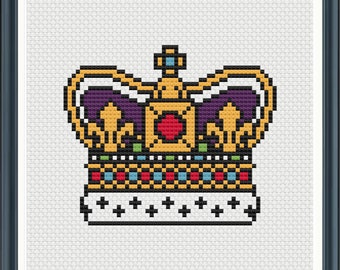 Royal Crown Cross Stitch Pattern, King And Queen Coronation Crown Jewels Embroidery, Beautiful PDF Sewing Download, British Handmade Craft