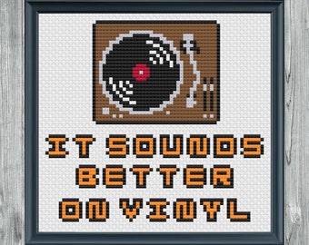 Vinyl Record Player Cross Stitch Pattern, Analogue Music Lovers Gift, High Fidelity Audiophile turntable Art, Digital Easy To Follow PDF