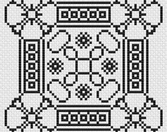 Spanish Blackwork Geometric Flower Frame Cross Stitch Pattern, Black and white lace Embroidery Design, Intricate symmetrical Sewing art