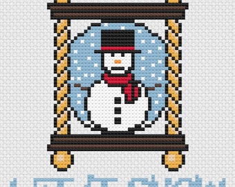 Snow Globe Christmas Cross Stitch Pattern, Let it Snow Snowman, Embroidery, Festive Winter Sewing Design, Cute Traditional Xmas Gift Craft