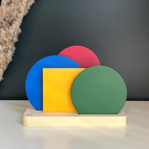 Coaster Set with Holder, Geometric Coasters of 4, Mid Century Modern Office Mat, Abstract Handmade Coaster, Multiple Colors