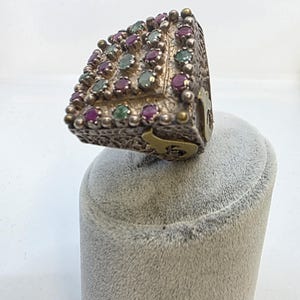 Ring silver 925, rubies, emeralds. size - U 6.5, No15. weight -25.4 g