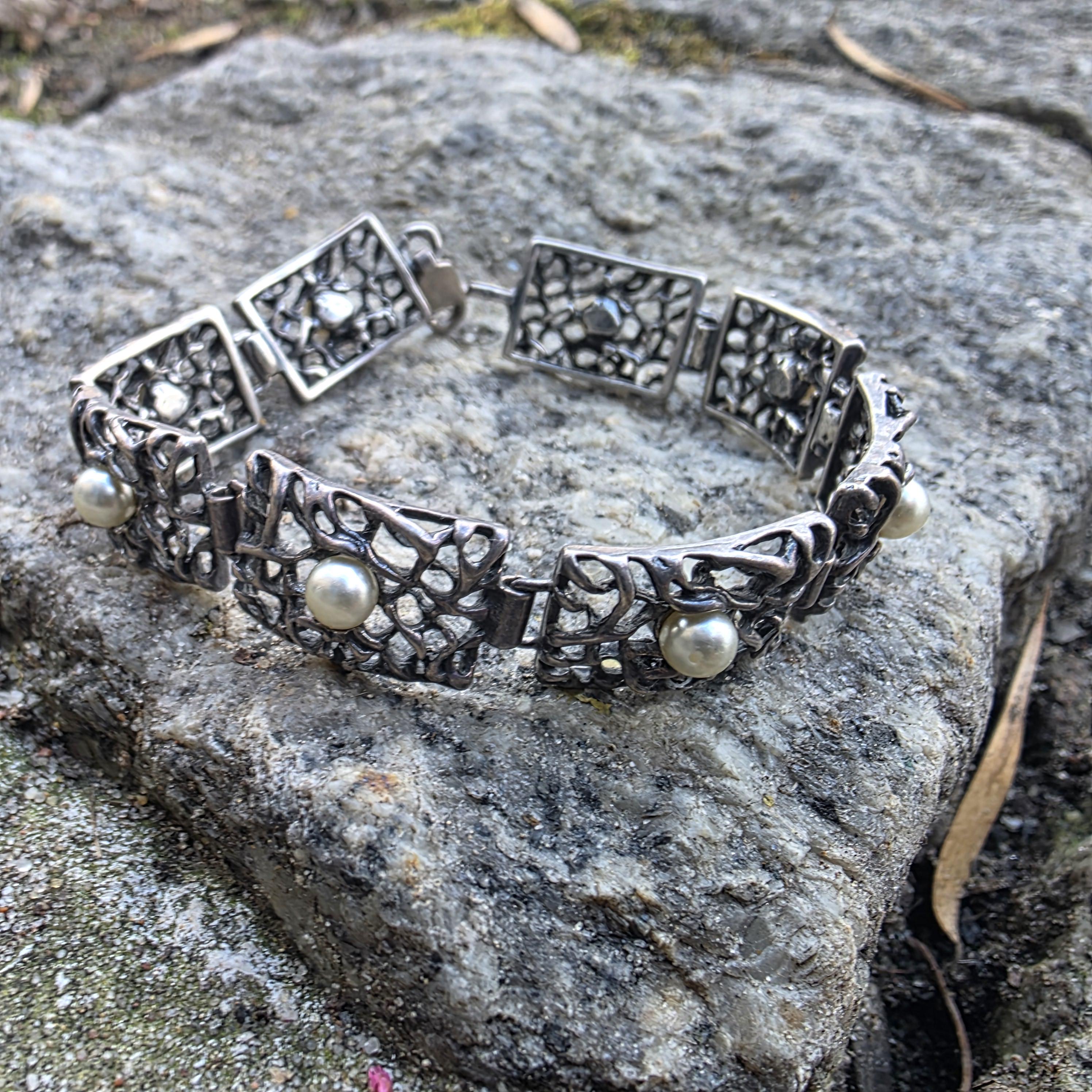 アクセサリー vintage silver 925 bracelet Bracelet. 925 Silver, Pearls. Weight - 23.7g. Length -19 Cm - Etsy