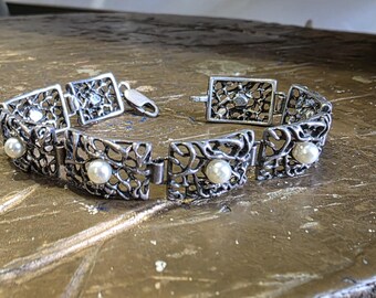 Bracelet. 925 Silver, Pearls. Weight - 23.7g. Length -19 Cm - Etsy