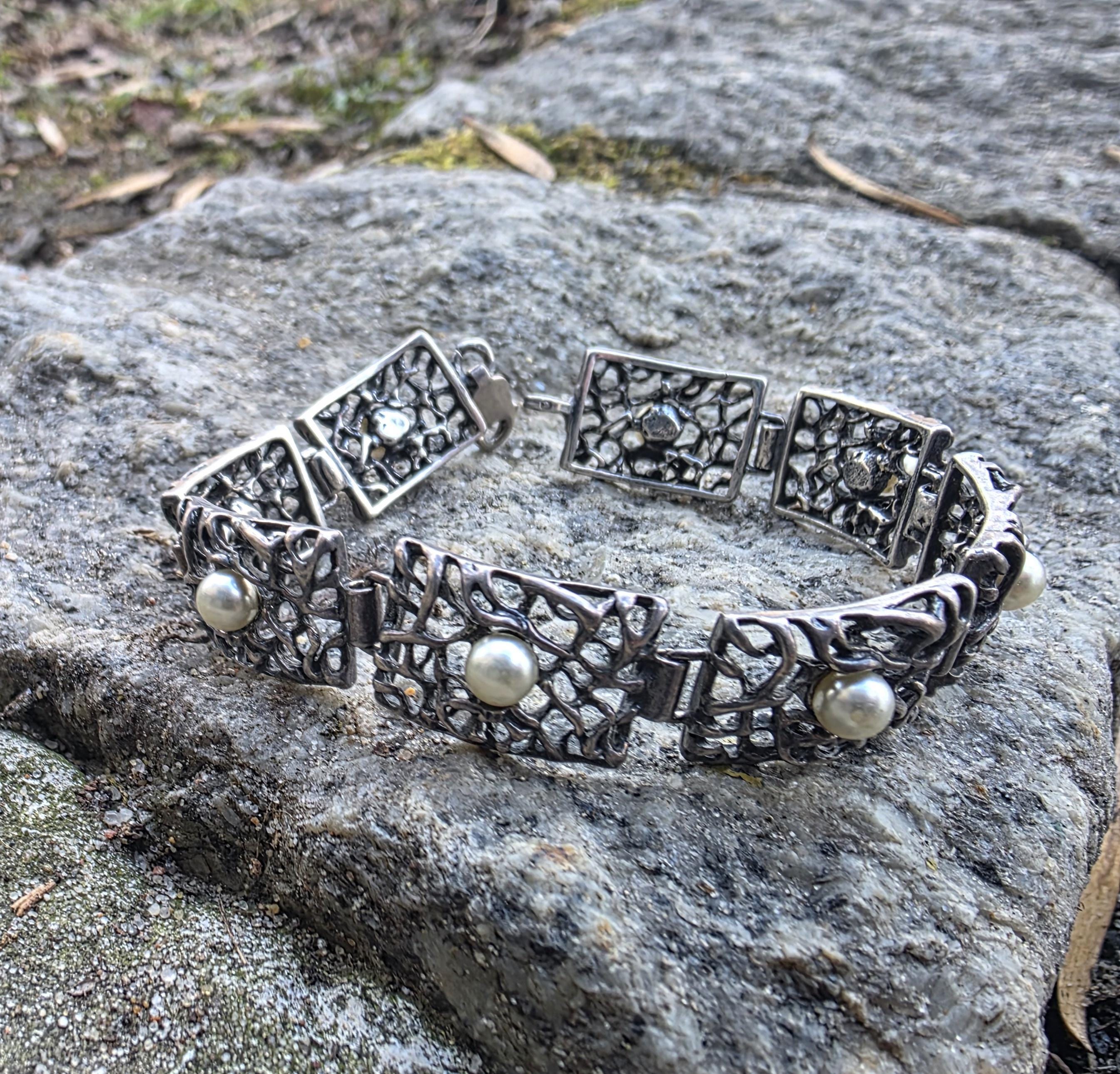 Bracelet. 925 Silver, Pearls. Weight - 23.7g. Length -19 Cm - Etsy