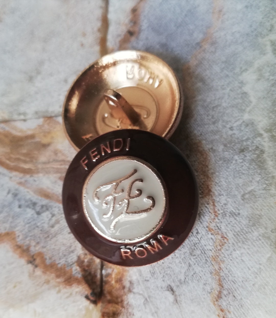 1 Buttons Brown White/gold 18 Mm - Etsy
