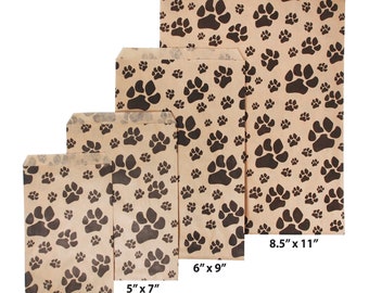 Pawprint Flat Paper Gift Bags for Party Favors, Retail, Merchandise, Treats, and more.