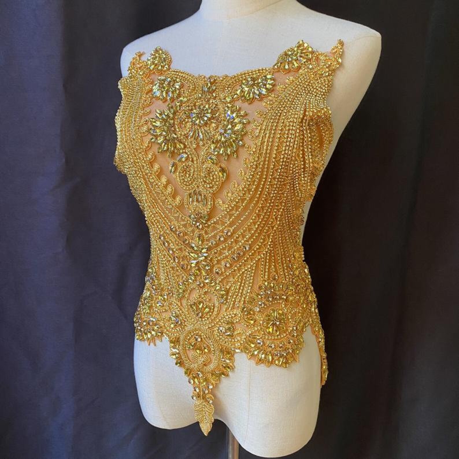 Large Green Rhinestone bodice applique crystal applique Etsy