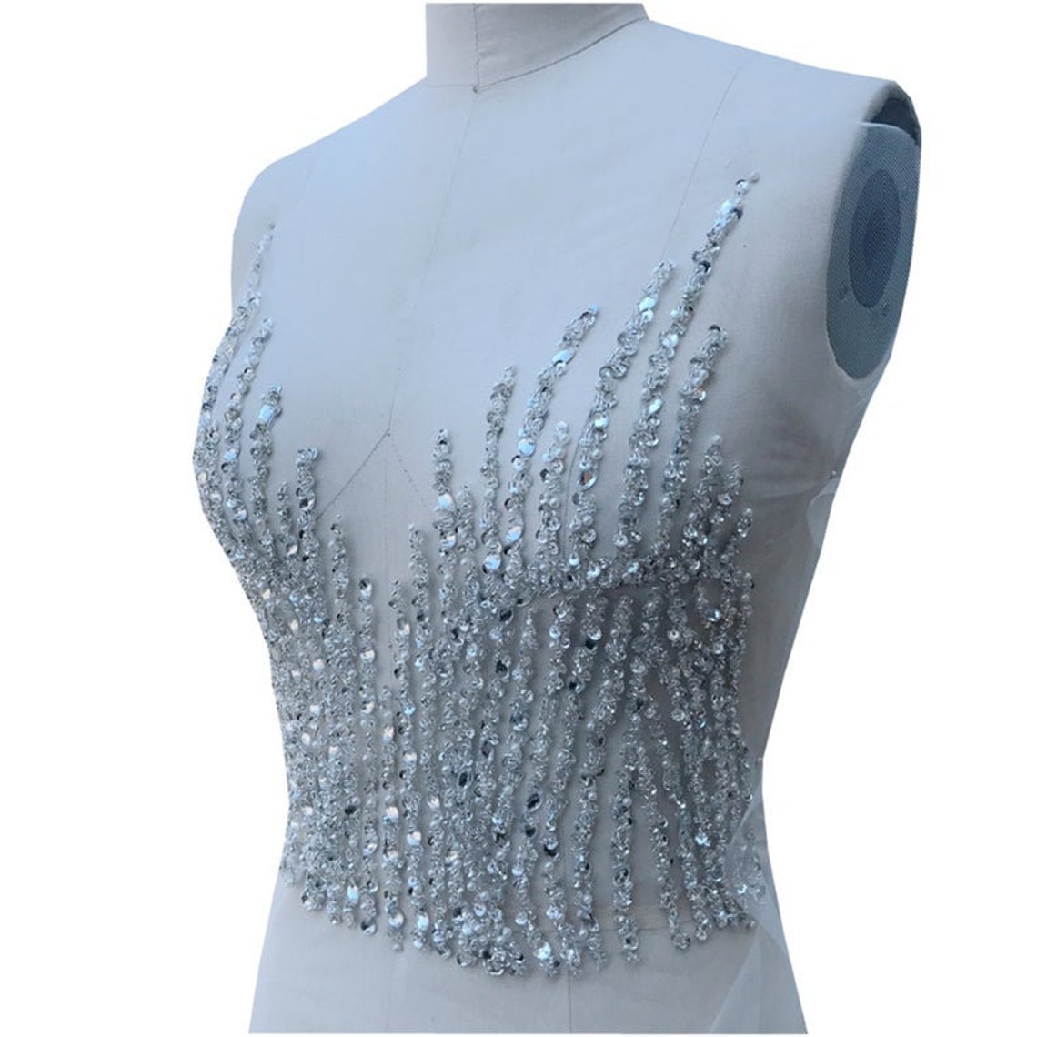 Rhinestone Bodice Applique With Silver Beaded And Sequins Etsy