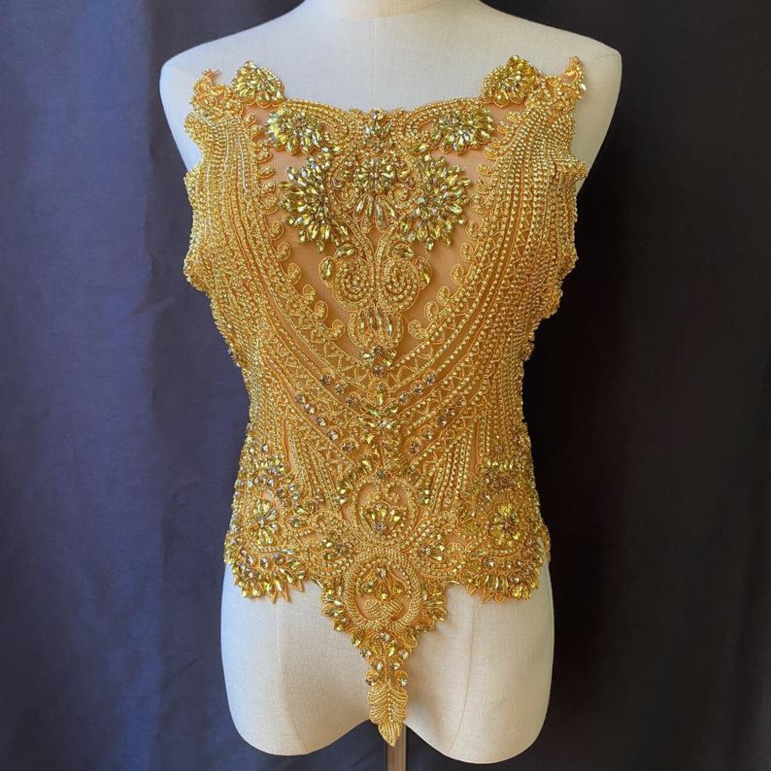 Large Green Rhinestone bodice applique crystal applique Etsy