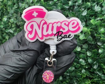 Nurse Bae Badge Reel, Cute Pink Nurse ID Holder, Retractable Healthcare Badge, Nurse Gift, Pink Aesthetic Nurse Badge, RN Gift, Girly Badge