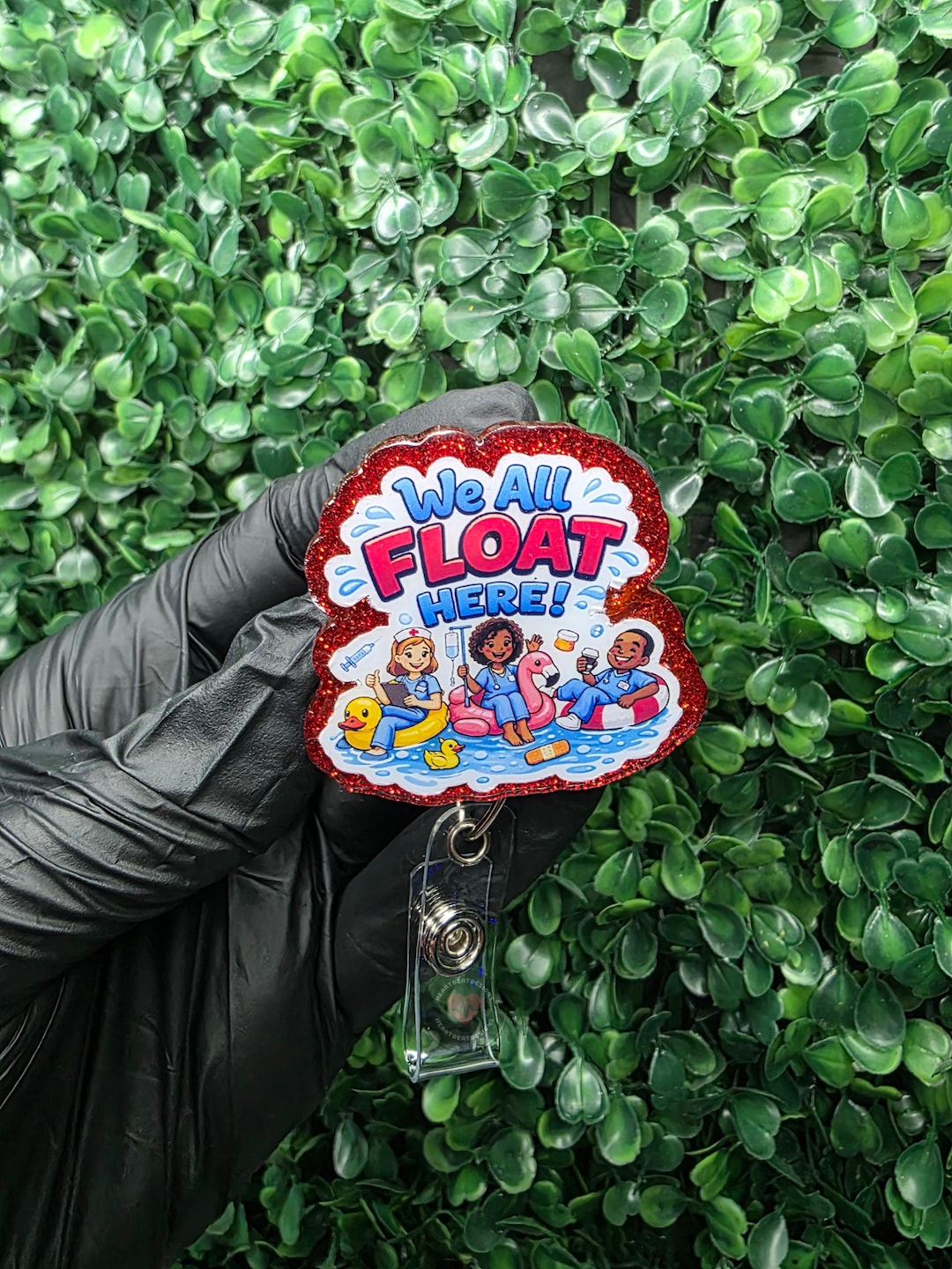 We All Float Here Badge Reel | Float Nurse Gift | Float Pool RN ID ...