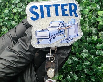Sitter Badge Reel | Patient Safety Sitter Gift | 1:1 Observer ID Holder | Hospital CNA Tech Accessory | Behavioral Health Staff | CNA Badge