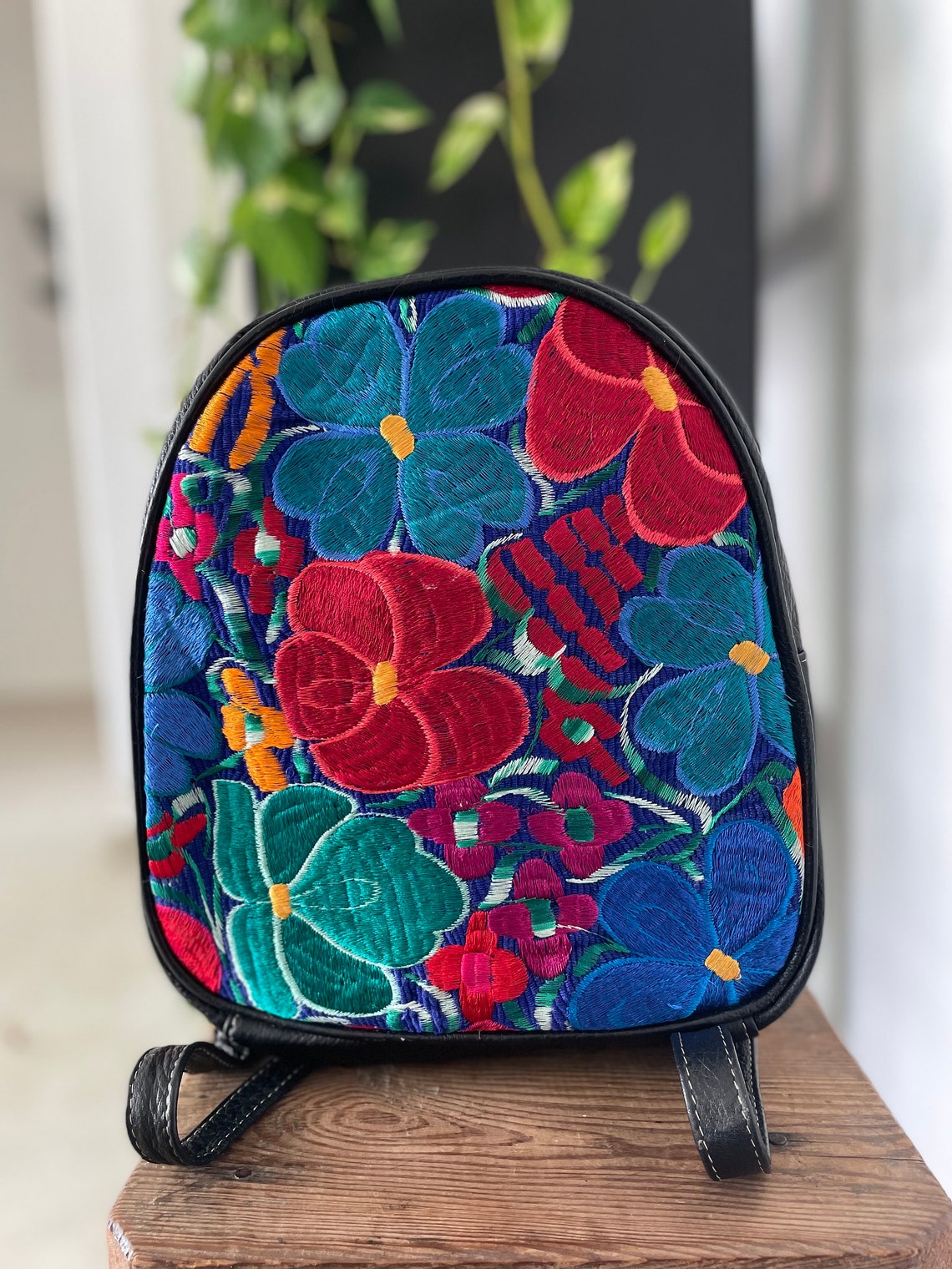 Leather hand embroidered backpack Etsy