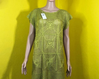 Robe tunique au crochet (vert pomme), très douce et confortable, fait main