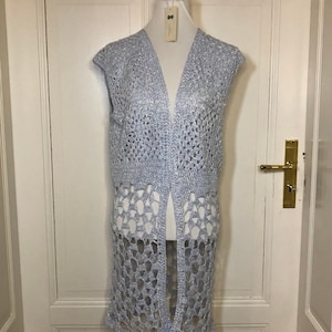 Crocheted summer cardigan in blue with glitter effect, very soft and pleasant, handmade, summery, crochet jacket